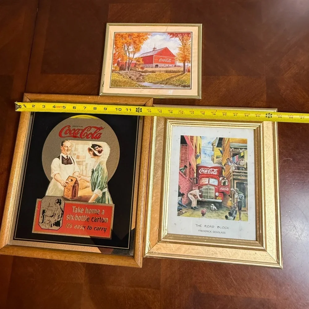 Vintage‎ Coca Cola Wall Decor Lot of 3 Framed Retro Art Set